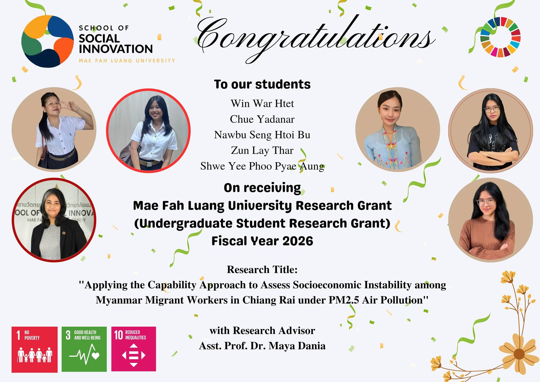 Congratulations to SocIn Outstanding Students on Receiving Undergraduate Student Research Grant 2026