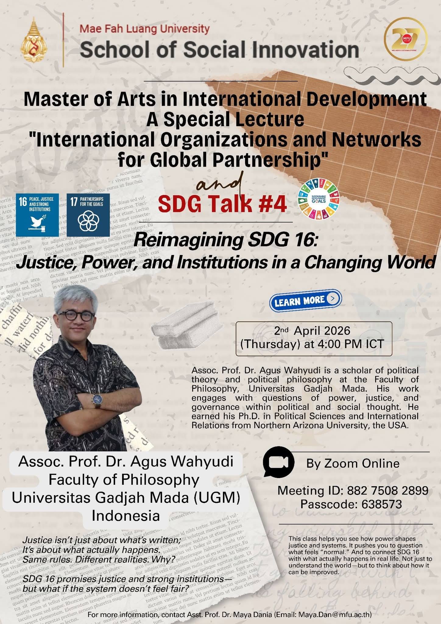SDG Talk Series #4: “Reimagining SDG 16: Justice, Power, and Institutions in a Changing World”